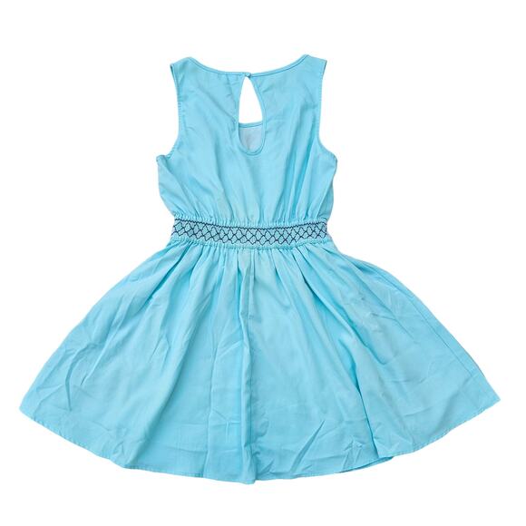 Blue Skater Dress Size S Jun&Ivy Sleeveless Floral Embroidery Keyhole Fit Flare - Picture 7 of 8